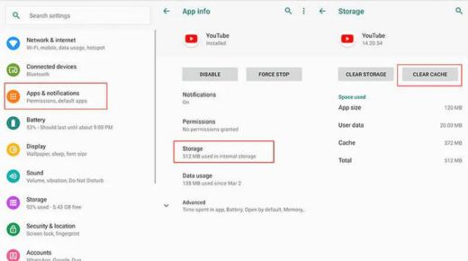 Clear Cache Data and Force Stop the YouTube App