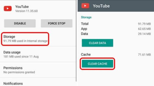 clear youtube cache android